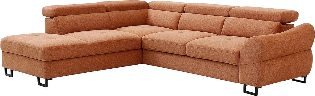 Kanapa narożna  lewostronna z teksturowanej  tkaniny w kolorze terakota VAVERDO