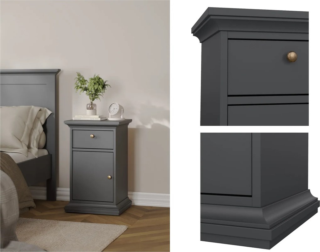 Wąska szafka nocna z szufladą Paris, kolor szary