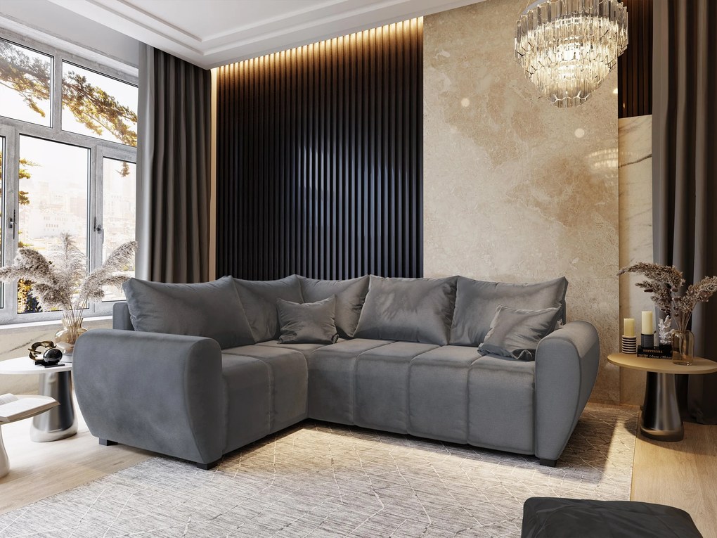 Masseno Narożnik MADISON z funkcją spania i pojemnikiem na pościel Narozniki L, Rozkładana sofa - Szary, PAROS 06