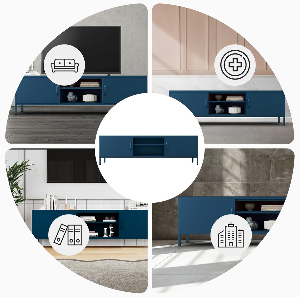 Szafka RTV długa XL granatowa ROSARIA 1700 x 400 x 500