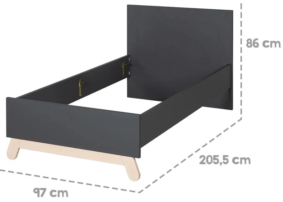 Czarne łóżko dziecięce 90x200 cm Jara – Roba