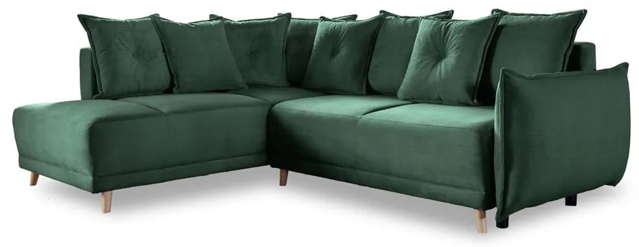 Zielony sztruksowy rozkładany narożnik (lewostronny) Lazy Lukka – Miuform