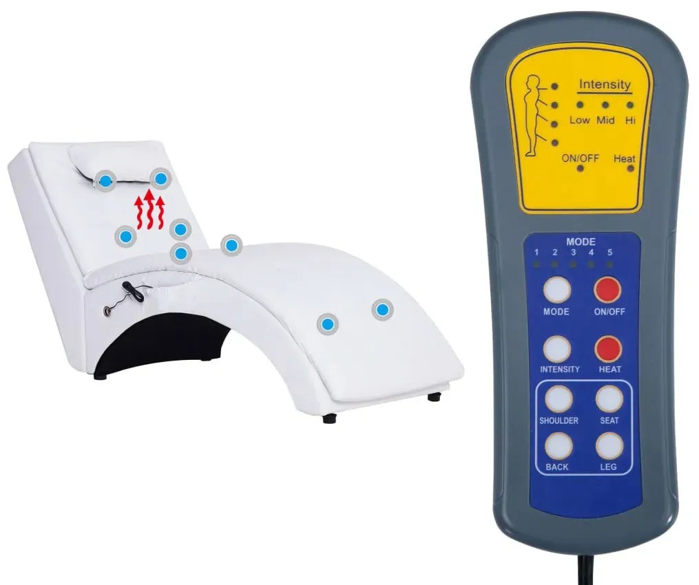 Biały masujący szezlong z ekoskóry z poduszką B0-N73