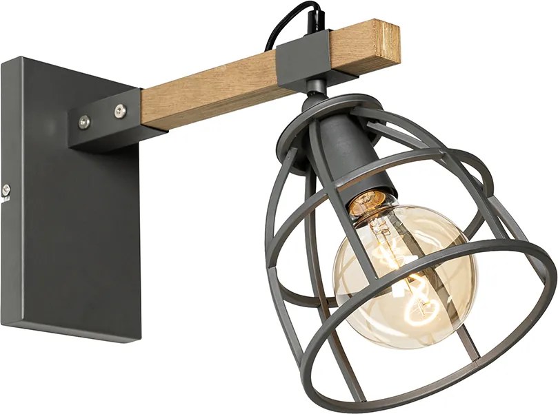 Industrialna lampa ścienna ciemnoszara z drewnem regulowana - Arthur