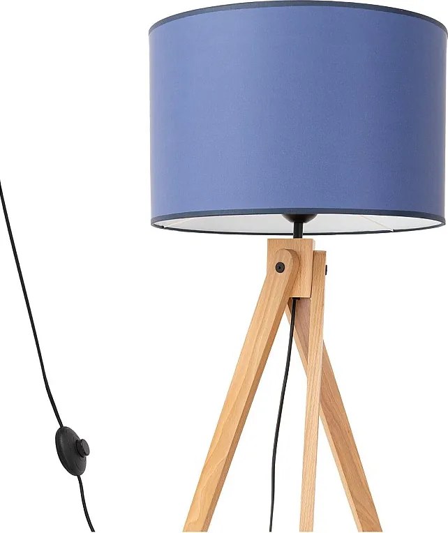 Lampa podłogowa nowoczesny Natt, tkanina/PVC/drewno - 1 źródło - L.77 x H.140 cm - granatowy/naturalne drewno