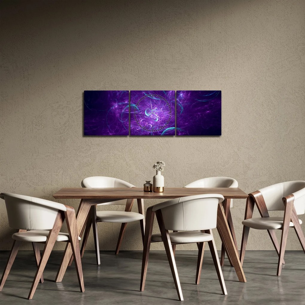 Obraz nowoczesnej niebieskiej abstrakcji (z zegarem) (90x30 cm)