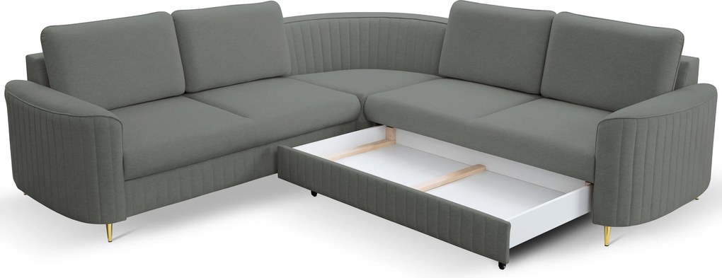 Masseno Narożnik VELA z funkcją spania i pojemnikiem na pościel Narozniki L, Rozkładana sofa - Szary, CASTEL 93
