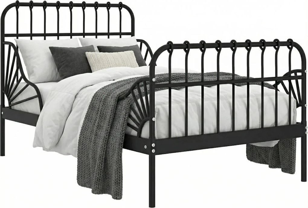 Czarne metalowe łóżko rosnące z dzieckiem 80x130/200 cm E0-P76