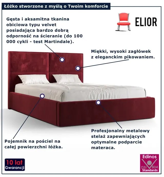 Czerwone welurowe łóżko z pojemnikiem 4 rozmiary B6-F10