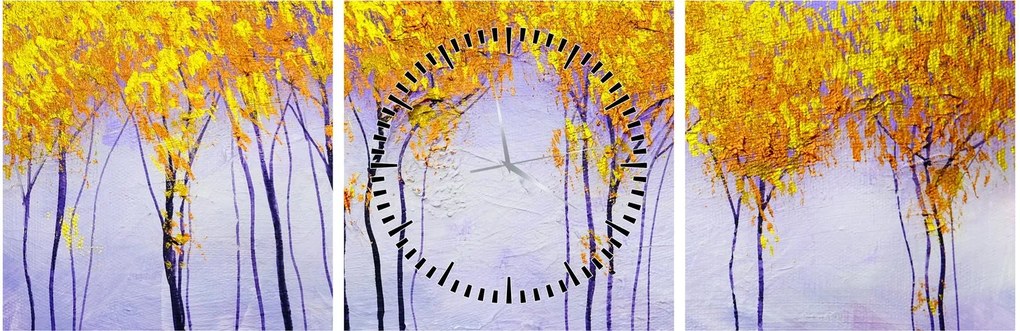Obraz żółtych drzew (z zegarem) (90x30 cm)