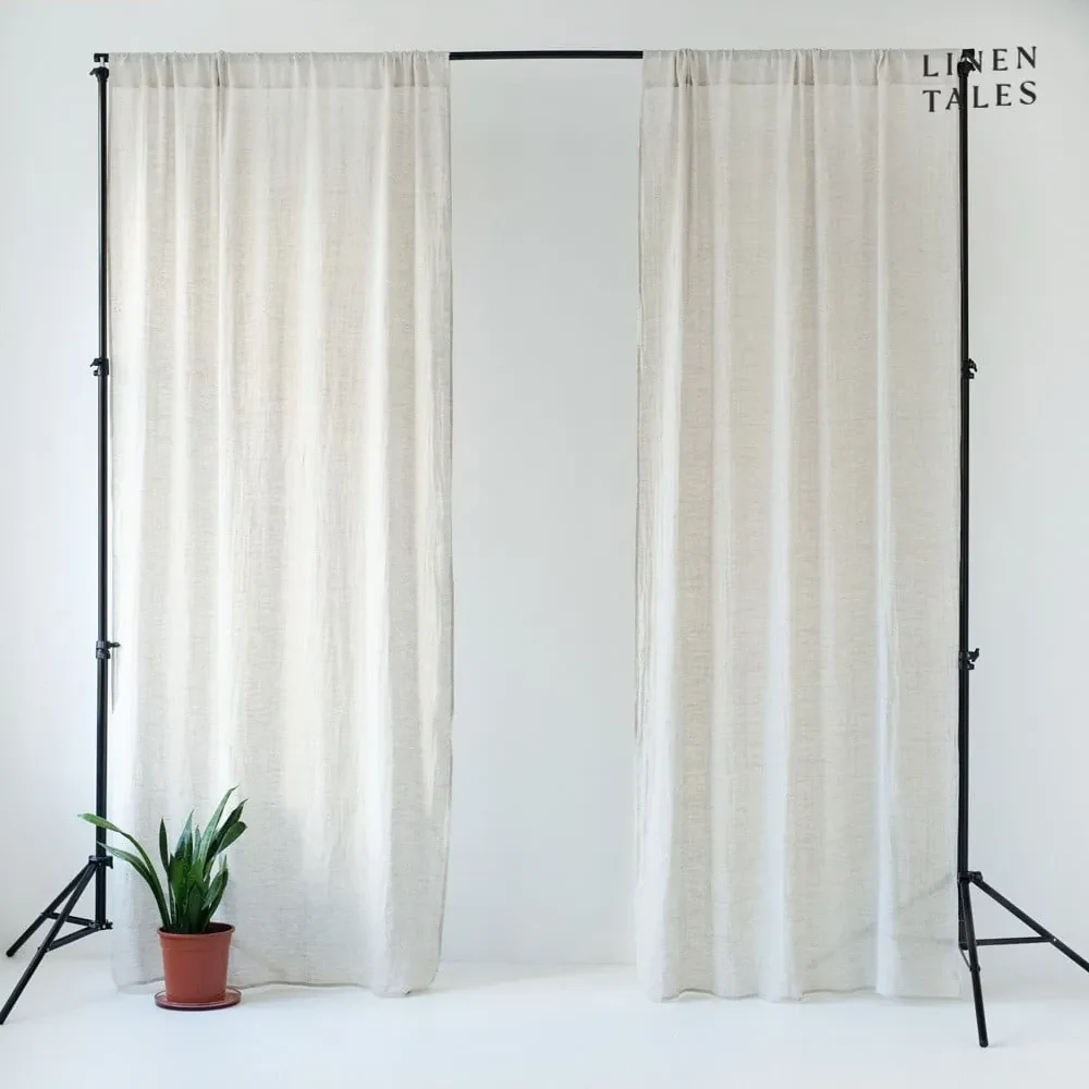 Beżowa lekka lniana zasłona z przeszyciem tunelowym Linen Tales Daytime, 275 x 130 cm