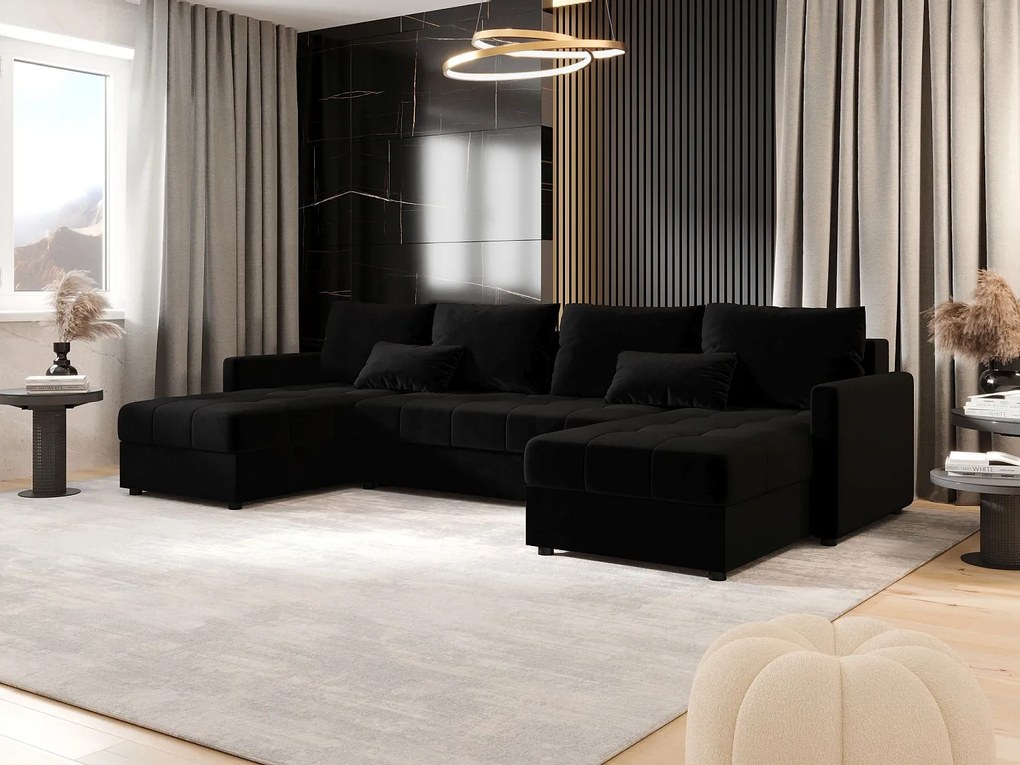 BEDANTE narożnik MOS U BIS Itaka 15 czarny z funkcją spania sofa w kształcie litery U z pojemnikiem na pościel