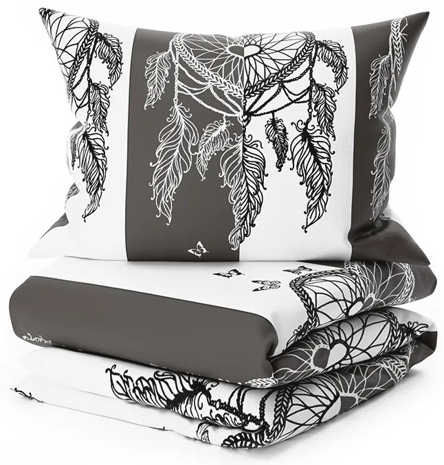 PrzytulneMieszkanie.pl PrzytulneMieszkanie.pl PrzytulneMieszkanie.pl Zestaw pościeli z mikropluszu TIRSO szaro-białe + prześcieradło z mikropluszu SOFT 180x200 cm białe, podwójne łóżko.