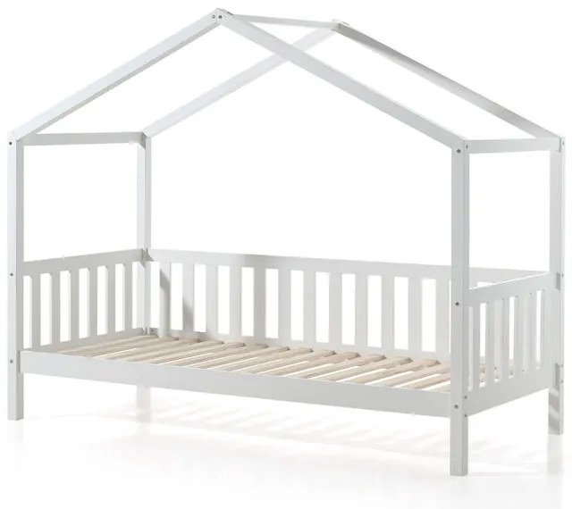 Białe łóżko dziecięce z litego drewna sosnowego w kształcie domku z wysuwanym łóżkiem ze schowkiem 90x200 cm DALLAS – Vipack
