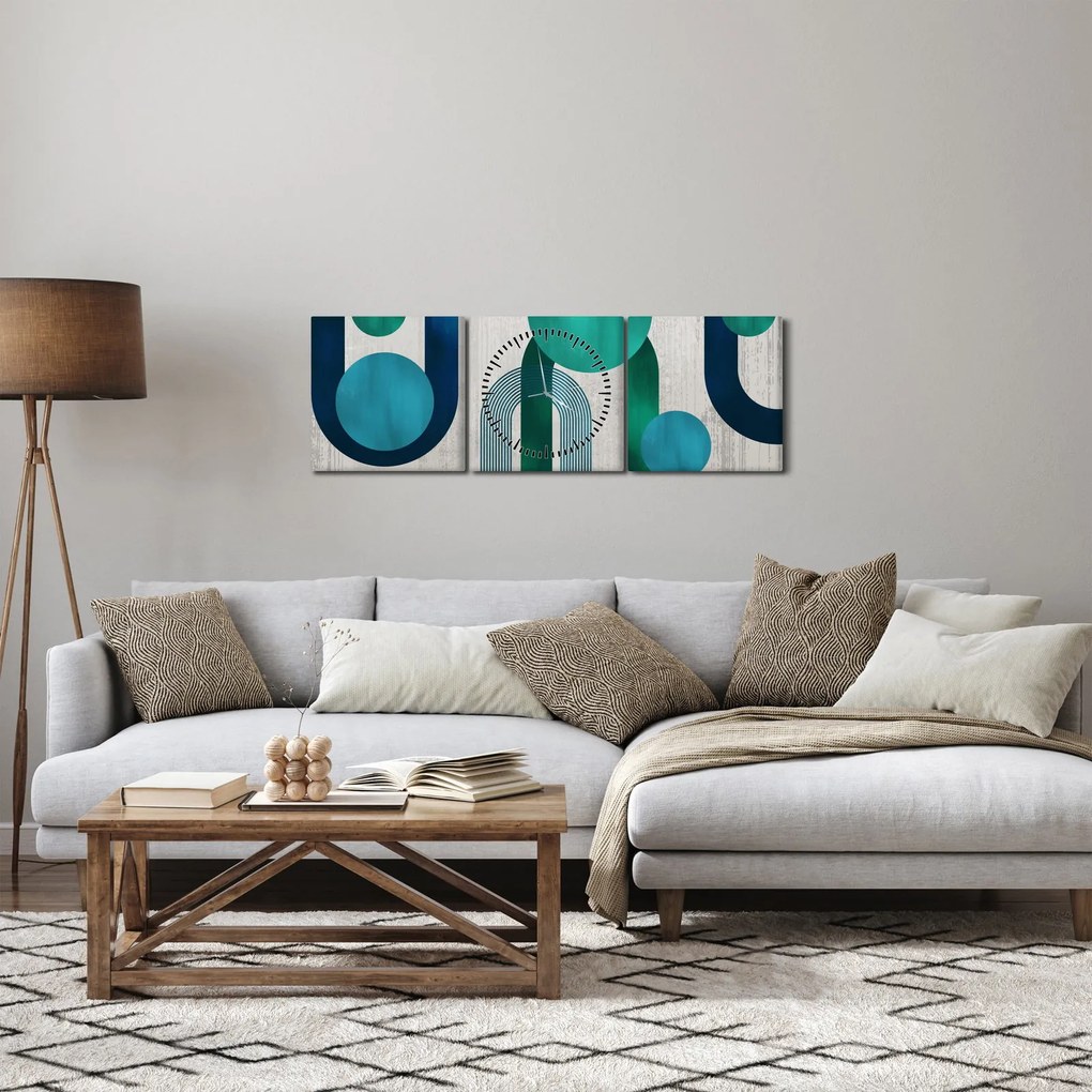 Obraz - Linie i okrągłe kształty (z zegarem) (90x30 cm)