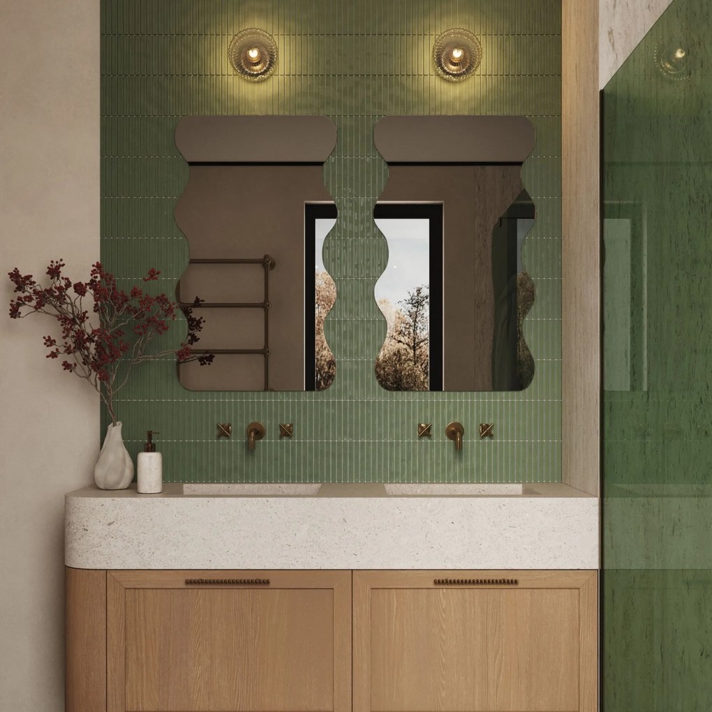 Lustro dekoracyjne oszlifowane bez podświetlenia WAVE Duo | Różne rozmiary | Różne kolory : Kolor tafli szkła - Grafit, Rozmiar - 40 x 80 cm