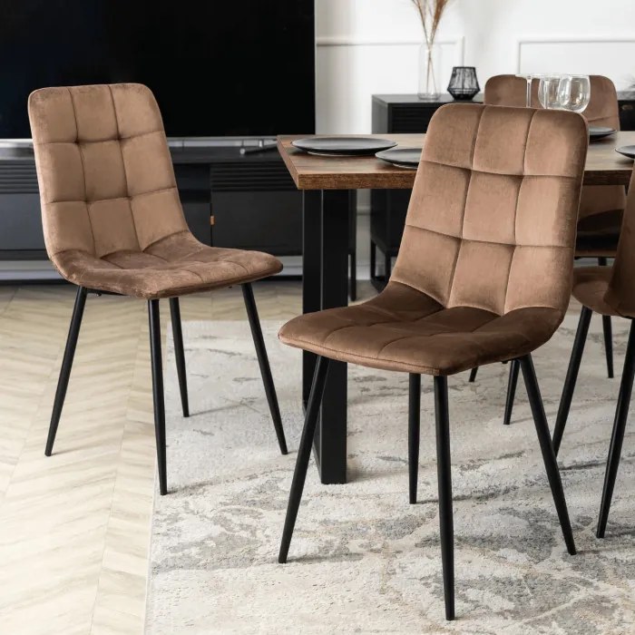 Krzesło Tapicerowane do Jadalni PERU Brązowe Welurowe Nowoczesne Loft