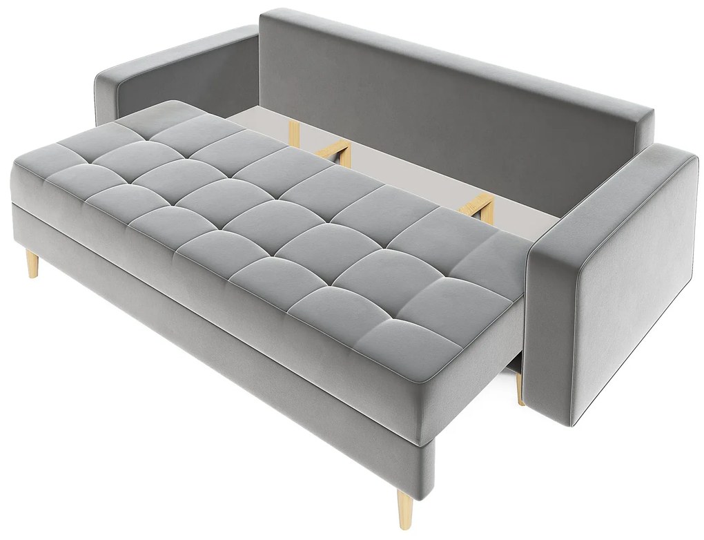 Szara welurowa sofa rozkładana z pojemnikiem A3-B09