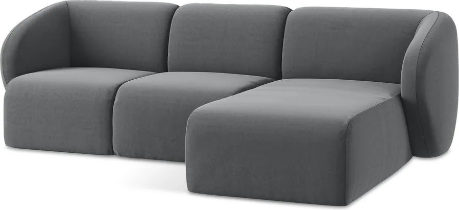 Szary aksamitny narożnik (prawostronny/z szezlongiem) Lani – Makamii