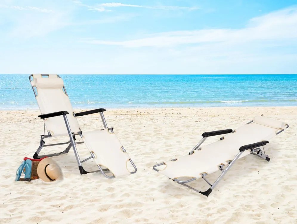 Składany leżak ogrodowy z regulacją Santora 010, beżowy