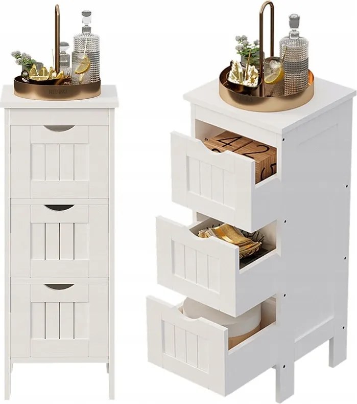 Regał łazienkowy wąska komoda z szufladami biała łazienki na ręczniki loft