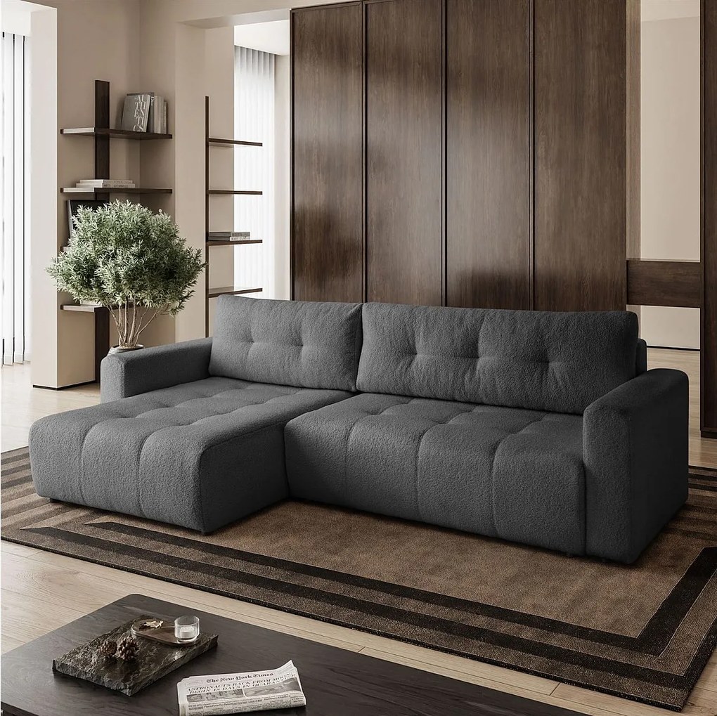 Narożnik w kształcie L VIENNA, tkanina Lambi, Grafitowy, Lewy