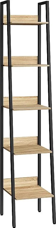 Valora BOOKCASE SONOMA 5-półkowa wąska regał na książki z płyty wiórowej ze stali