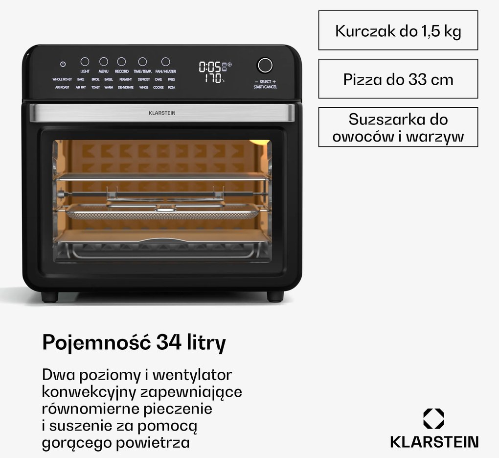 Klarstein Air Glaze Digital cyfrowa frytownica na gorące powietrze , 2100 W, 34 litry