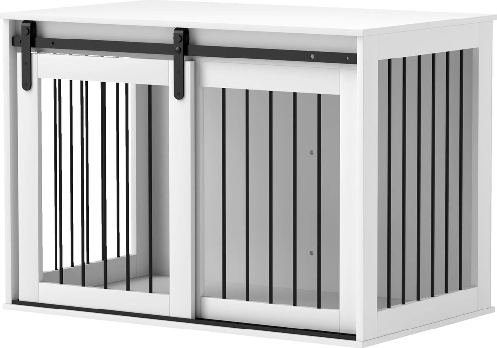 PawHut Boks dla psa z drzwiami przesuwnymi, wentylacją, płyta wiórowa i stal, 98 x 58 x 61 cm, Orzech