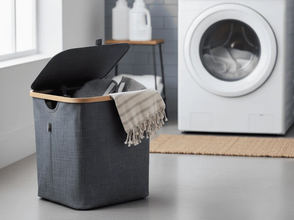 Kosz na pranie NOLVIO 50 L, niebieskoszary