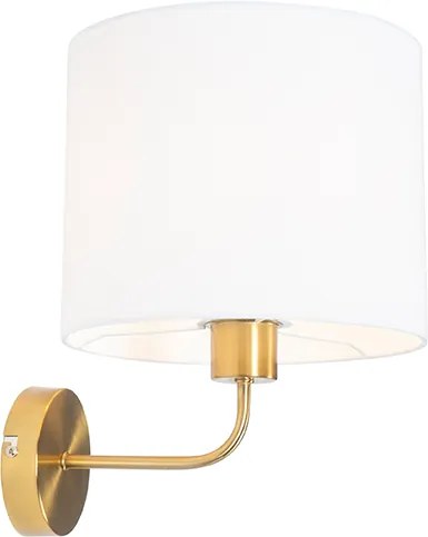 Klasyczna lampa ścienna złota z abażurem z tkaniny w kolorze białym - Cas