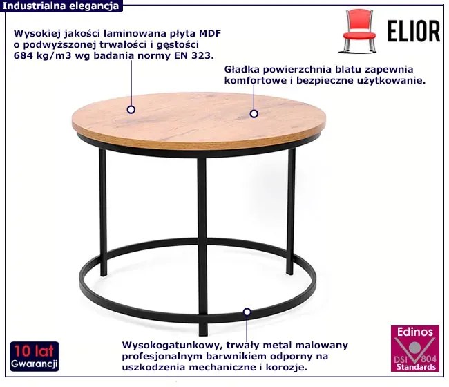 Okrągły industrialny stolik kawowy czarny + dąb 30x11x4 L2-T70