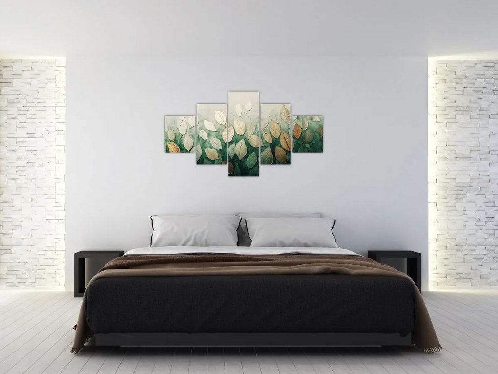 Obraz - Złoto-zielone liście (125x70 cm)