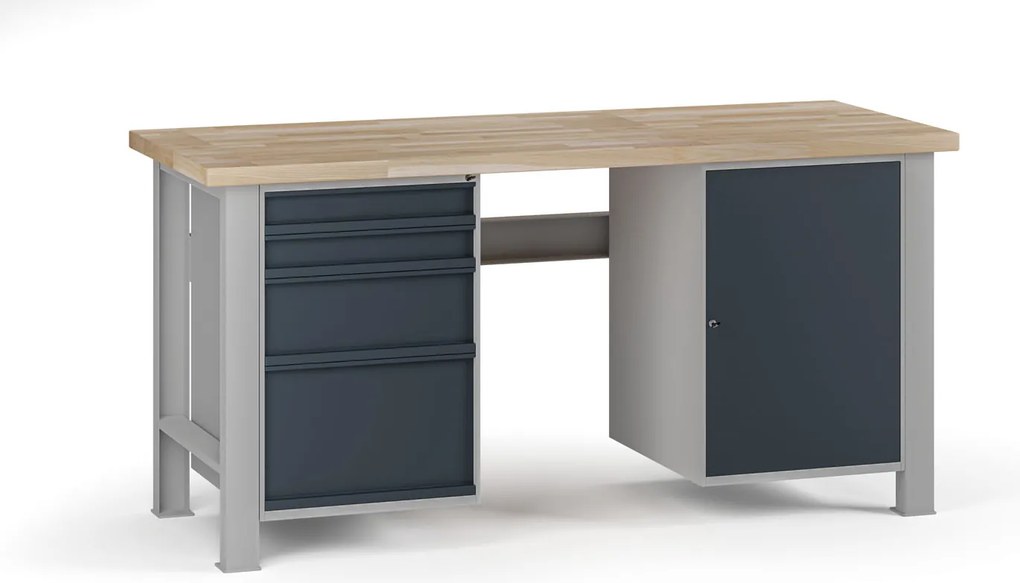 Stół warsztatowy G7, blat bukowy, 1700 x 685 x 840 mm, 1x szafka, 4x szuflada, grafitowy
