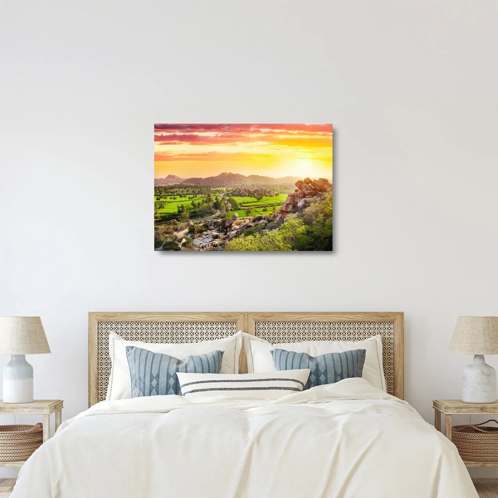 Obraz na szkle - dolina Hampi w Indiach (70x50 cm)