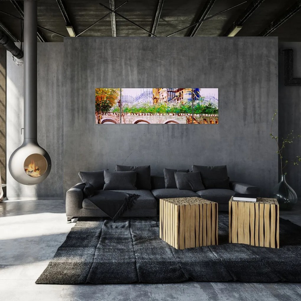Obraz - Obraz olejny przedstawiający miasto (170x50 cm)
