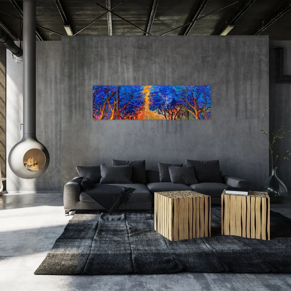 Obraz - Jesienne korony drzew, nowoczesny impresjonizm (170x50 cm)