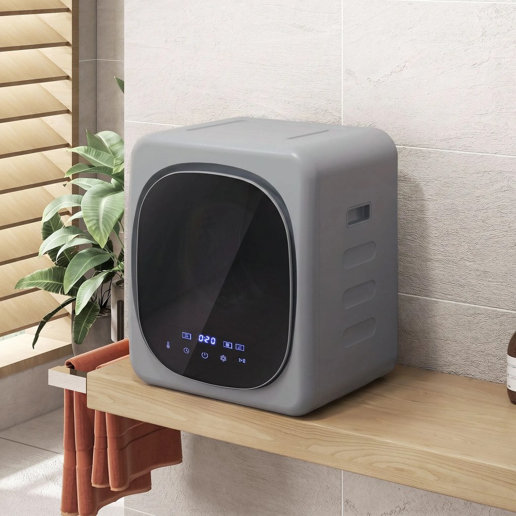 HOMCOM Suszarka wentylacyjna 4 kg z trybem Smart, 800 W, kompaktowa suszarka z bębnem ze stali nierdzewnej, srebrna | Aosom PL