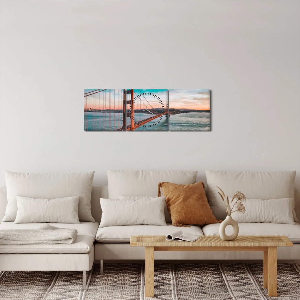 Obraz - Golden Gate, San Francisco (z zegarem) (90x30 cm)