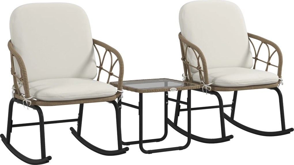 Outsunny Zestaw bujanych krzeseł w stylu boho, z PE-Rattanu, odporny na warunki atmosferyczne, Kremowy