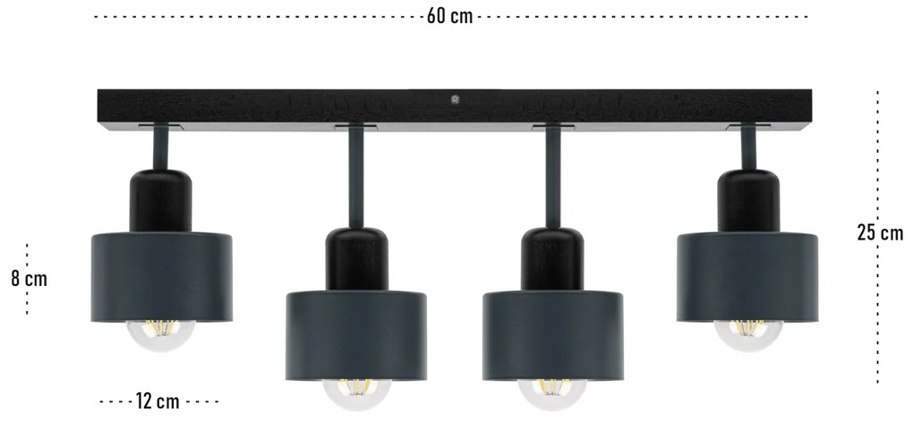 Antracytowo-czarna lampa sufitowa, czteropunktowy spot DAN60x7SC z dre