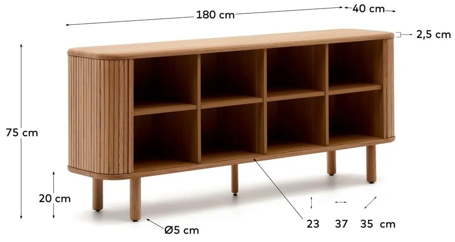 Komoda w dekorze jesionu z drzwiami przesuwnymi w naturalnym kolorze 180x75,5x40 cm Mailen – Kave Home