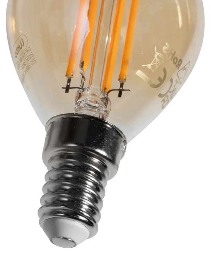 Set van 5 E14 LED lampen G45 goud 2W 180 lm 2100K