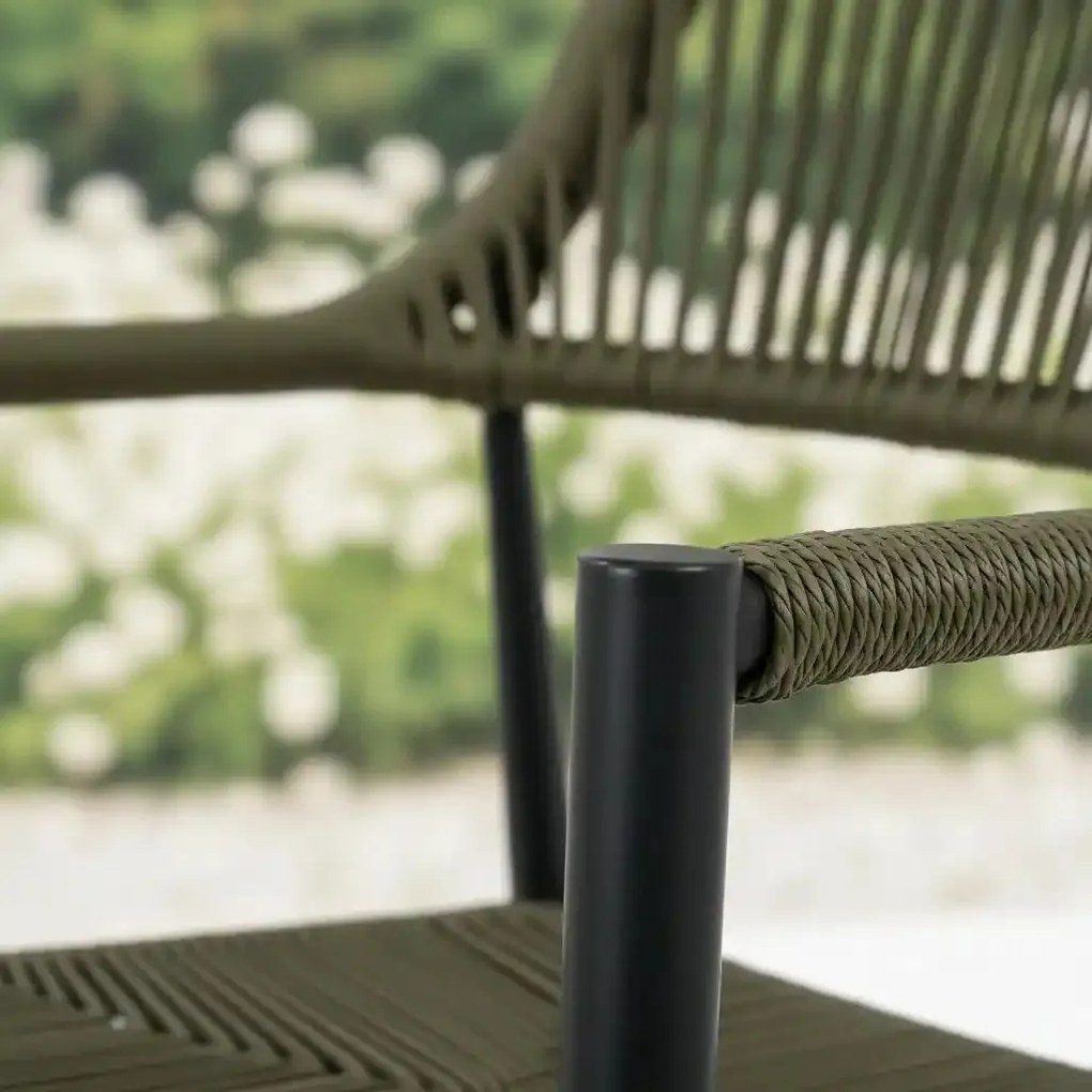 Krzesło Ogrodowe Grafitowe 56x60x78 cm Plecione Zielone Sznurki Nowoczesne