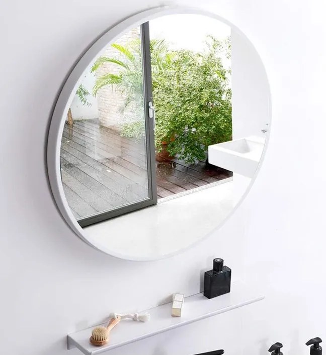 Lustro LOFT ścienne okrągłe łazienkowe do salonu sypialni loftowe Industrialne minimalistyczne : Kolor Stelaża - Biały, Rozmiar - FI80