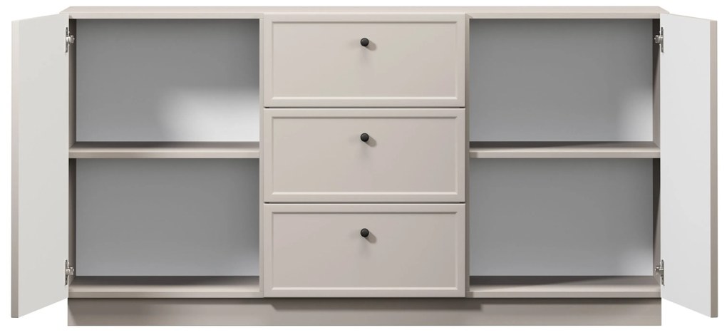 Komoda Lorini 150 cm z szufladami - kaszmir / czarne uchwyty