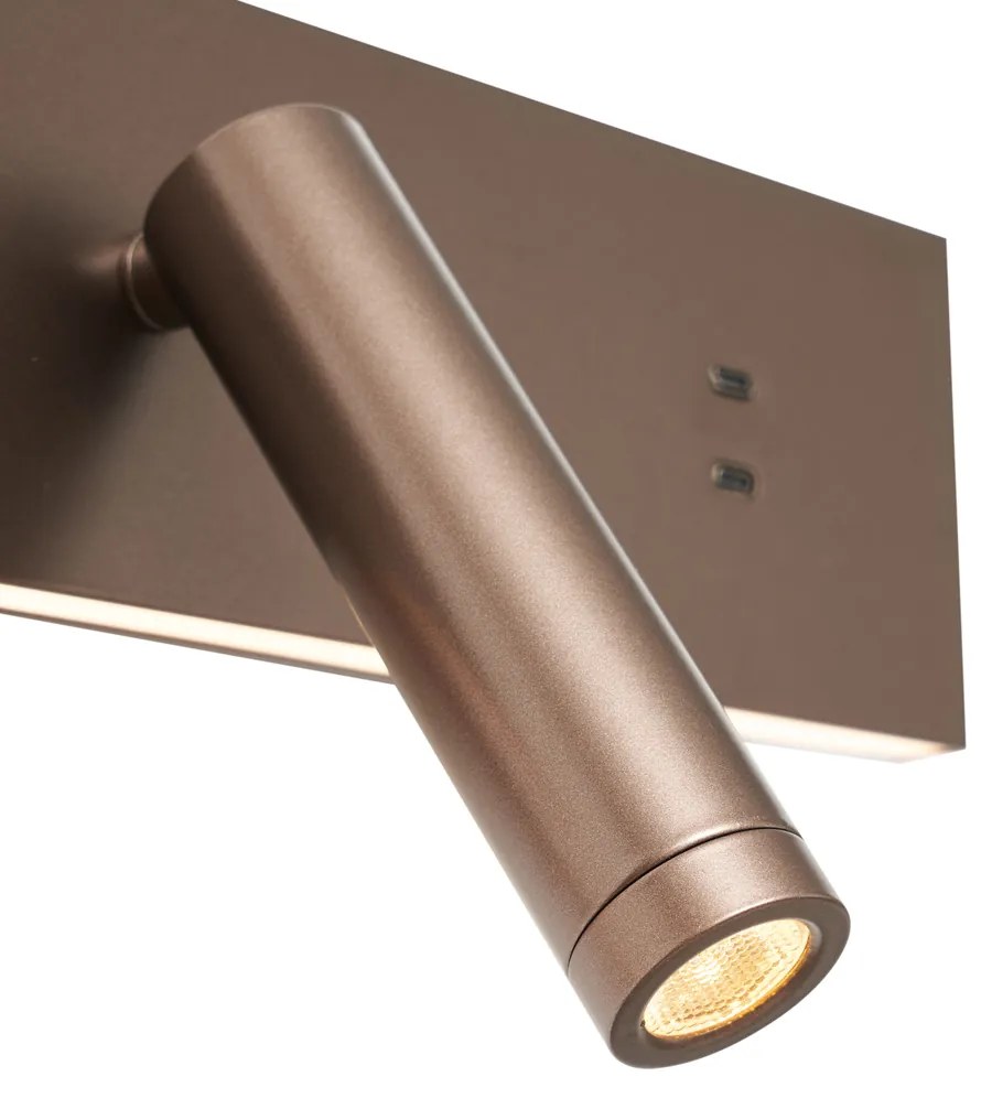 Lampa ścienna brązowa regulowana z USB-C, w zestawie LED - Modric Nowoczesny Oswietlenie wewnetrzne