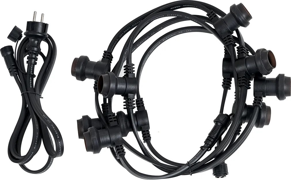 Łączone czarne oświetlenie girlandowe z wtyczką 6m z 10 żarówkami E27 IP44 - Lubber