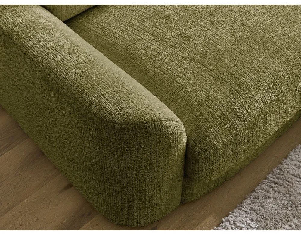 Narożnik z tkaniny szenilowej (prawostronny/z szezlongiem) w kolorze khaki Leonore – Bobochic Paris