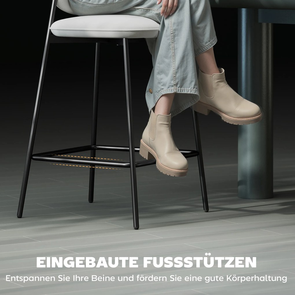 HOMCOM Zestaw 2 hokerów barowych, hoker bistro z podnóżkiem, welurowe obicie, stalowe nogi, do jadalni, 45 x 49 x 102 cm, jasnoszary | Aosom PL